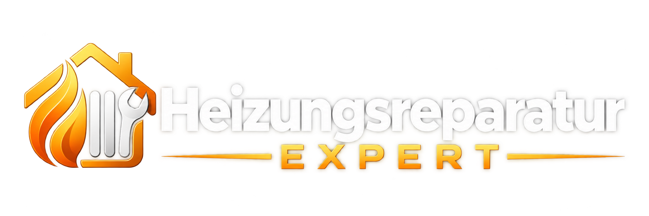 Heizungsreparatur Expert Logo mit Haus, Flamme und Schraubenschlüssel